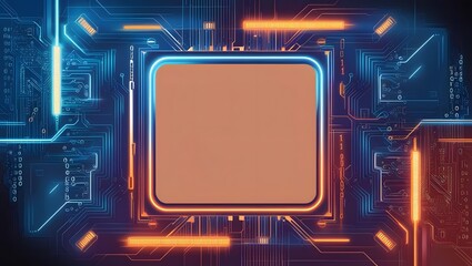 Poster - Tech Circuit Board with Glowing Lines and Central Screen Space