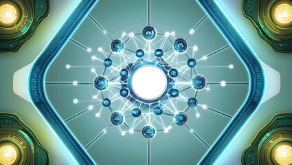Poster - Connected Network of Cyber Security Icons on a Futuristic Diagram