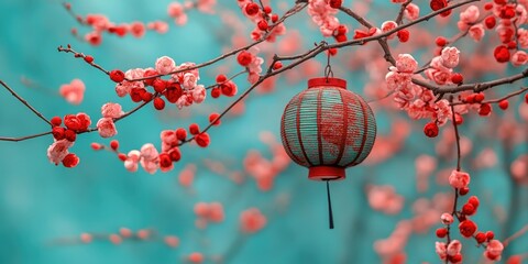 Wall Mural - Hanging Lanterns - Red and Blue