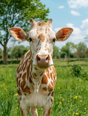 Sticker - Closeup of a young calf with unique spotted coat