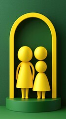 Wall Mural - Yellow figures, family, green background, minimalist art, stock photo