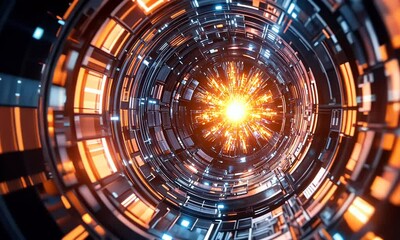 Poster - Futuristic tunnel, energy burst, digital art, glowing background, tech concept