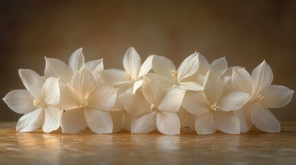 Canvas Print - White flowers, studio shot, beige background, calm, serenity, website banner