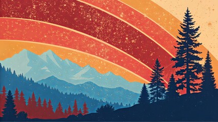 Poster - A mountain range with a rainbow in the sky