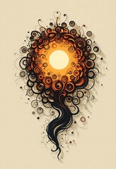 Poster - Abstract swirling design with central sun like element