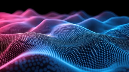Poster - Abstract Wave Pattern in Vibrant Colors Creating a Digital Landscape Representing Modern Technology and Innovation in 3D Space