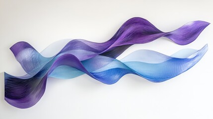 Poster - Abstract Waves of Purple and Blue flowing across a white background, showcasing movement and depth in a contemporary art style, perfect for interior decoration or design inspiration.