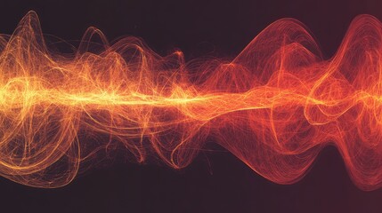 Poster - Abstract Representation of Waveforms with Orange and Red Gradients Illustrating Energy Movement and Dynamic Flow in a Dark Background