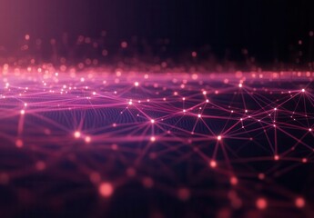 Poster - Abstract digital background with glowing pink connections and dots on a dark red background, creating an abstract wallpaper or banner for technology concepts