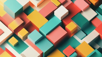 Poster - Vibrant Geometric Composition of Colorful Rectangles and Squares Creating a Dynamic Abstract Background for Modern Artistic Concepts