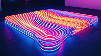 Poster - Brightly Colored LED Art Installation with Flowing Neon Patterns in an Artistic Space, Capturing the Essence of Modern Contemporary Design and Technology