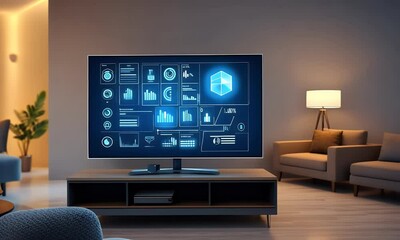 Poster - Smart home control screen, living room, evening