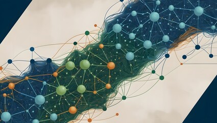 Poster - Abstract Network Connections with Spheres and Lines on Cream Canvas