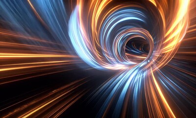 Fototapete - Futuristic tunnel, lightspeed travel, abstract background, website design