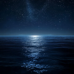 Wall Mural - starry night over a calm ocean, reflections of constellations in the water, glowing light trails in 