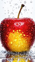 Canvas Print - Red-yellow apple underwater, bubbles background, healthy food, website banner