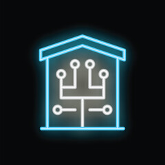 Poster - Neon icon representing a smart home system controlling various aspects of a house using innovative technology