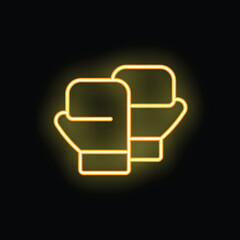 Poster - neon sign of boxing gloves glowing yellow on a black background, perfect for sports and fitness conc