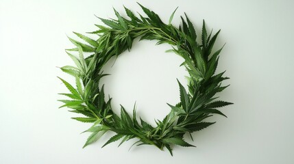 Aufkleber - An artistic display featuring a circular arrangement of vibrant marijuana leaves on a clean background