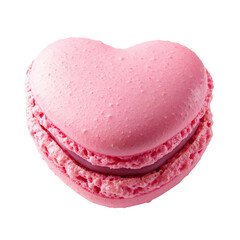 Poster - A single pink heart-shaped macaron is presented against a black background showcasing its delicate texture and vibrant color.