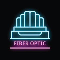 Poster - Neon sign of fiber optic cable glowing blue and pink on black background