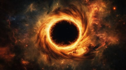 Wall Mural - A mesmerizing depiction of a glowing black hole surrounded by swirling cosmic dust and energy. A stunning visualization of space, astronomy, and the mysteries of the universe.