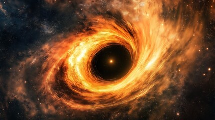 Wall Mural - A mesmerizing depiction of a glowing black hole surrounded by swirling cosmic dust and energy. A stunning visualization of space, astronomy, and the mysteries of the universe.
