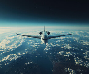 airplane soaring above the clouds at high altitude during a clear day, showcasing the beauty of the 