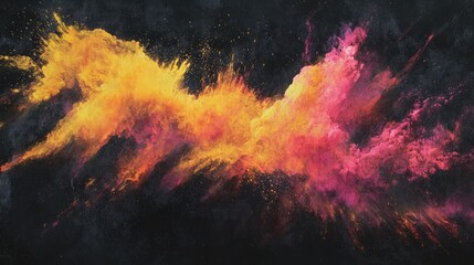 Fototapete - Colorful powder explosion with yellow and pink clouds blending into vibrant streaks on a dark textured background