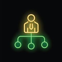 Poster - Neon businessman leading a network structure, symbolizing leadership, management, and teamwork