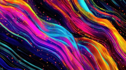 Fototapete - Flowing lines of data streams in vibrant colors, representing big data and blockchain technology, with a futuristic cyber aesthetic