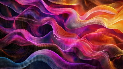 Fototapete - Flowing lines of data streams in vibrant colors, representing big data and blockchain technology, with a futuristic cyber aesthetic