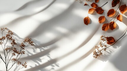 Aufkleber - Minimalist autumn abstract design with natural textures and soft hues on a white surface, perfect for modern seasonal visuals