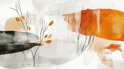 Aufkleber - Minimalist autumn abstract design with natural textures and soft hues on a white surface, perfect for modern seasonal visuals
