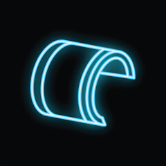 Poster - Blue neon sign of a rolled up paper on black background, perfect for topics like architecture, engineering or construction