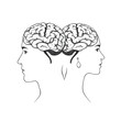 © Matthew - Dual profile of a man and woman with their brains overlapping representing shared thoughts mutual understanding and intellectual harmony in a gray scale conceptual design