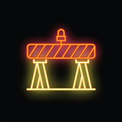 Poster - Glowing neon line road barrier icon isolated on black background, vector illustration