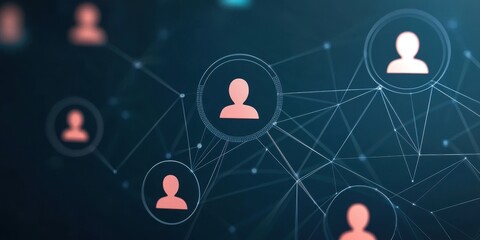 Poster - network of interconnected user icons representing online communication and relationships.