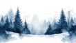 © Almahyra - Watercolor winter forest landscape, snowy scene.
