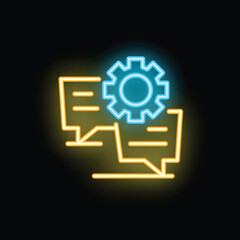 Poster - Neon icon of two chat bubbles and a gear representing technical support and communication
