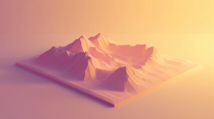 Poster - Abstract 3D representation of mountains at sunset with soft lighting and gradient background