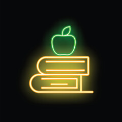 Canvas Print - Glowing neon sign depicting books and an apple, symbolizing learning and knowledge