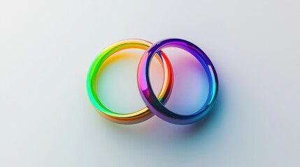 Leinwandbilder - Acrylic rainbow stripes framing two intertwined rings, symbolizing equal marriage, set on a white background.