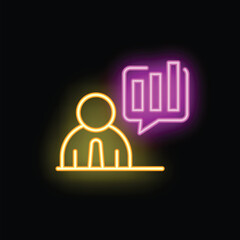 Poster - Neon style icon of a businessman analyzing a growing chart, perfect for topics related to business and finance