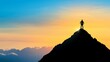 © Passakorn - Achieving Vision Through Clarity and Understanding, Silhouette of a climber on a peak at sunset, symbolizing achievement and adventure.