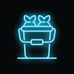 Poster - Glowing blue neon trash can overflowing with garbage bags icon isolated on a black background