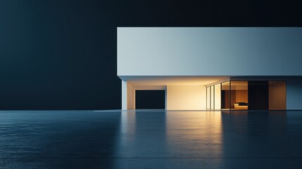 Leinwandbilder - Contemporary minimalist house with cream and brown tones, isolated on a dark background for a striking visual.