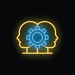 Poster - neon glowing icon representing the concept of teamwork and shared thinking