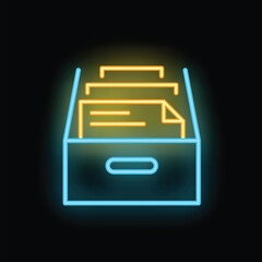 Poster - Bright neon archive drawer icon glowing on dark background