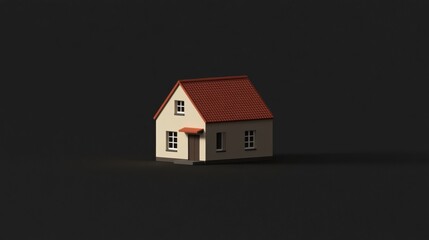 Leinwandbilder - Isolated minimalist house in light cream and dark brown hues against a stark, black background.